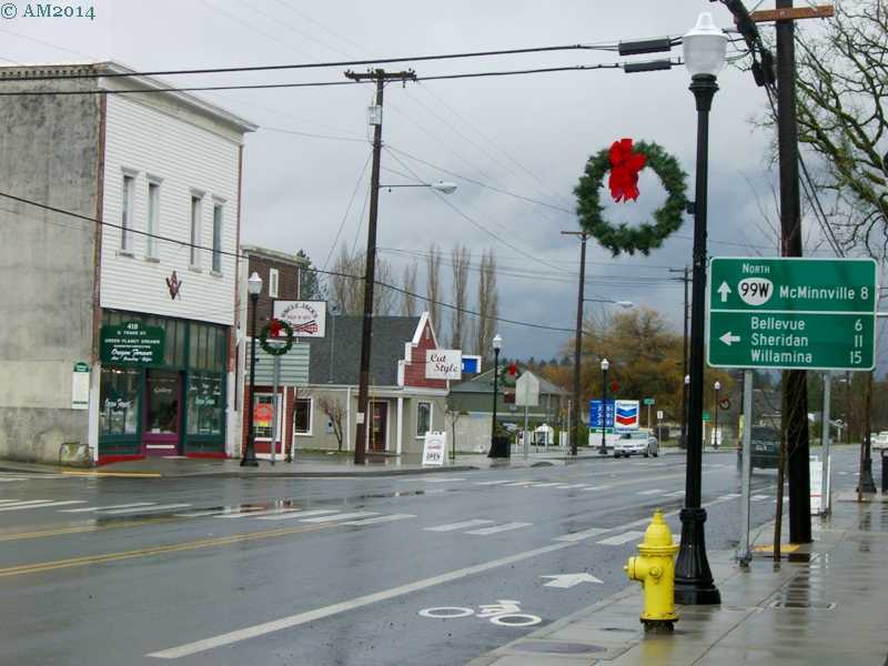 View of Main Street in Amity, Oregon.